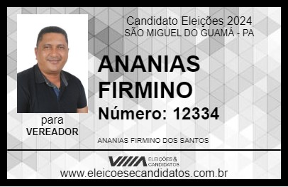 Candidato ANANIAS FIRMINO 2024 - SÃO MIGUEL DO GUAMÁ - Eleições