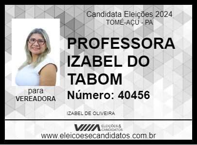 Candidato PROFESSORA IZABEL DO TABOM 2024 - TOMÉ-AÇU - Eleições