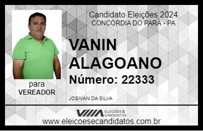 Candidato VANIN ALAGOANO 2024 - CONCÓRDIA DO PARÁ - Eleições