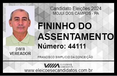 Candidato FININHO DO ASSENTAMENTO 2024 - MOJUÍ DOS CAMPOS - Eleições