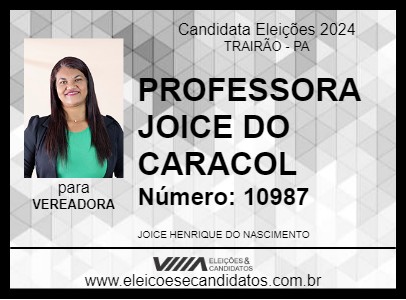 Candidato PROFESSORA JOICE DO CARACOL 2024 - TRAIRÃO - Eleições