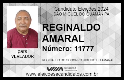 Candidato REGINALDO AMARAL 2024 - SÃO MIGUEL DO GUAMÁ - Eleições