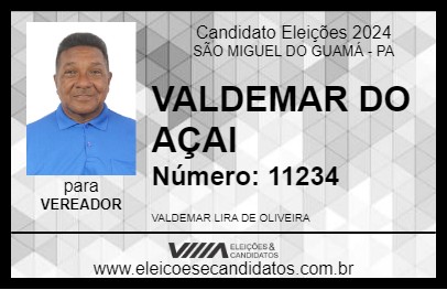 Candidato VALDEMAR DO AÇAI 2024 - SÃO MIGUEL DO GUAMÁ - Eleições