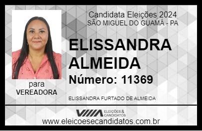 Candidato ELISSANDRA ALMEIDA 2024 - SÃO MIGUEL DO GUAMÁ - Eleições