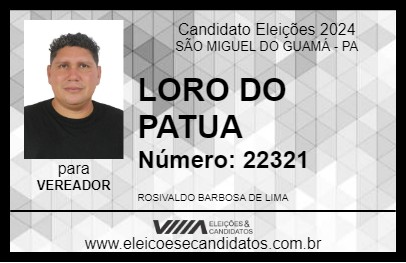 Candidato LORO DO PATAUA 2024 - SÃO MIGUEL DO GUAMÁ - Eleições