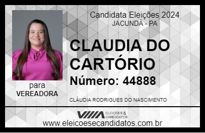 Candidato CLAUDIA DO CARTÓRIO 2024 - JACUNDÁ - Eleições