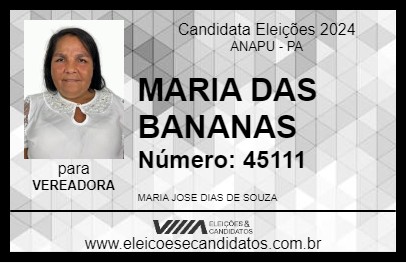 Candidato MARIA DAS BANANAS 2024 - ANAPU - Eleições