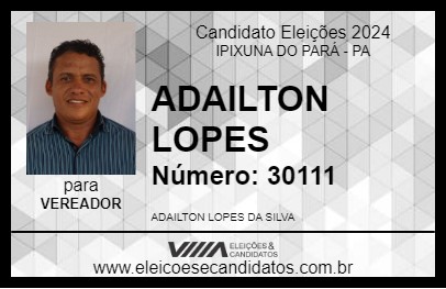 Candidato ADAILTON LOPES 2024 - IPIXUNA DO PARÁ - Eleições