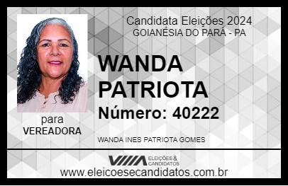 Candidato WANDA PATRIOTA 2024 - GOIANÉSIA DO PARÁ - Eleições