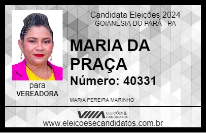 Candidato MARIA DA PRAÇA 2024 - GOIANÉSIA DO PARÁ - Eleições