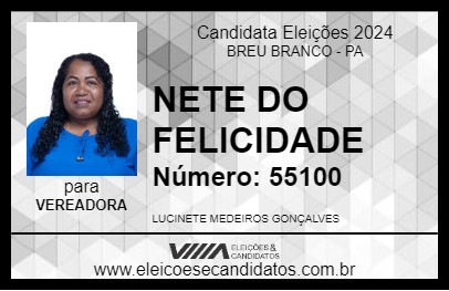 Candidato NETE DO FELICIDADE 2024 - BREU BRANCO - Eleições