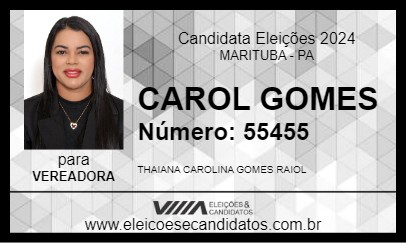 Candidato CAROL GOMES 2024 - MARITUBA - Eleições