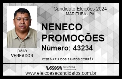 Candidato NENECO PROMOÇÕES 2024 - MARITUBA - Eleições