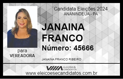 Candidato JANAINA FRANCO 2024 - ANANINDEUA - Eleições