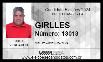 Candidato GIRLLES AMORIM 2024 - BREU BRANCO - Eleições