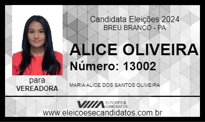 Candidato ALICE OLIVEIRA 2024 - BREU BRANCO - Eleições