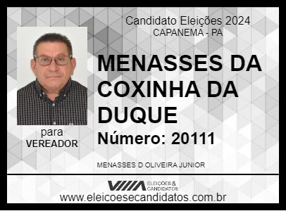 Candidato MENASSES DA COXINHA DA DUQUE 2024 - CAPANEMA - Eleições