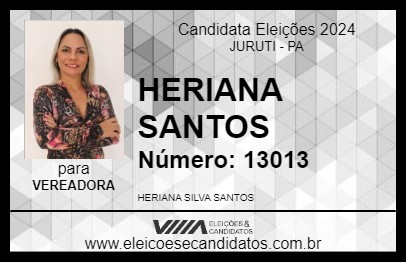 Candidato HERIANA SANTOS 2024 - JURUTI - Eleições