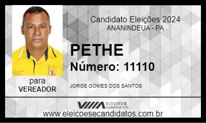 Candidato PETHE 2024 - ANANINDEUA - Eleições