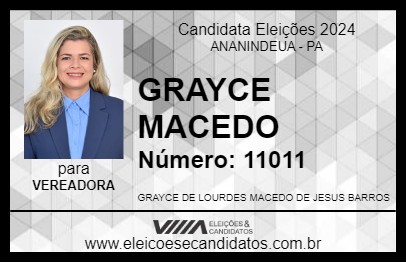 Candidato GRAYCE MACEDO 2024 - ANANINDEUA - Eleições