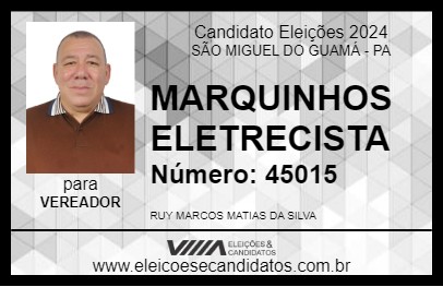 Candidato MARQUINHOS ELETRECISTA 2024 - SÃO MIGUEL DO GUAMÁ - Eleições