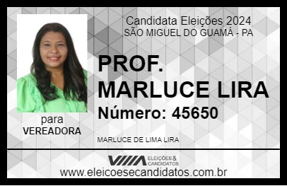 Candidato PROF. MARLUCE LIRA 2024 - SÃO MIGUEL DO GUAMÁ - Eleições