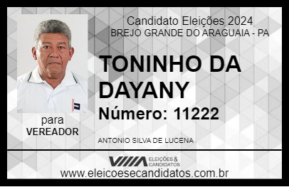 Candidato TONINHO DA DAYANY 2024 - BREJO GRANDE DO ARAGUAIA - Eleições