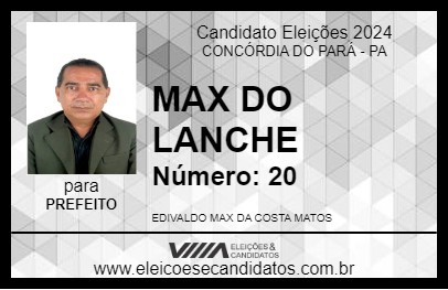 Candidato MAX DO LANCHE 2024 - CONCÓRDIA DO PARÁ - Eleições