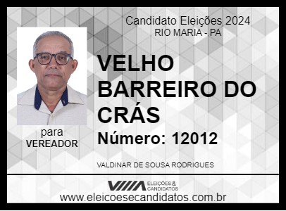 Candidato VELHO BARREIRO DO CRÁS 2024 - RIO MARIA - Eleições