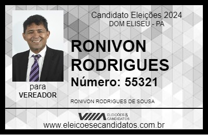 Candidato RONIVON RODRIGUES 2024 - DOM ELISEU - Eleições