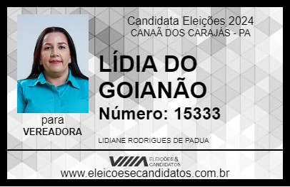 Candidato LÍDIA DO GOIANÃO 2024 - CANAÃ DOS CARAJÁS - Eleições