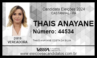 Candidato THAIS ANAYANE 2024 - CASTANHAL - Eleições