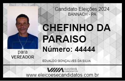 Candidato CHEFINHO DA PARAISO 2024 - BANNACH - Eleições