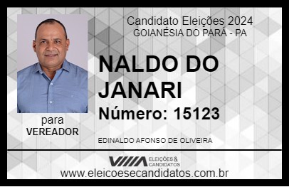 Candidato NALDO DO JANARI 2024 - GOIANÉSIA DO PARÁ - Eleições