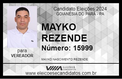 Candidato MAYKO REZENDE 2024 - GOIANÉSIA DO PARÁ - Eleições