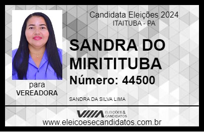 Candidato SANDRA DO MIRITITUBA 2024 - ITAITUBA - Eleições