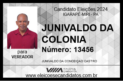 Candidato JUNIVALDO DA COLONIA 2024 - IGARAPÉ-MIRI - Eleições