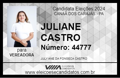 Candidato JULIANE CASTRO 2024 - CANAÃ DOS CARAJÁS - Eleições