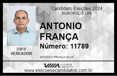 Candidato ANTONIO FRANÇA 2024 - RURÓPOLIS - Eleições