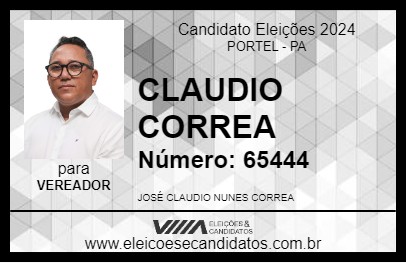 Candidato CLAUDIO CORREA 2024 - PORTEL - Eleições