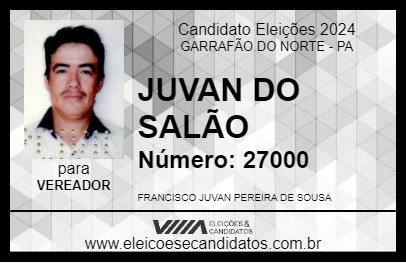 Candidato JUVAN DO SALÃO 2024 - GARRAFÃO DO NORTE - Eleições