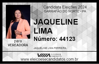 Candidato JAQUELINE LIMA 2024 - GARRAFÃO DO NORTE - Eleições