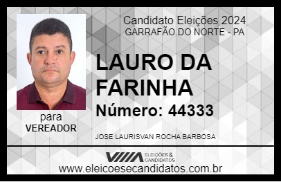 Candidato LAURO DA FARINHA 2024 - GARRAFÃO DO NORTE - Eleições