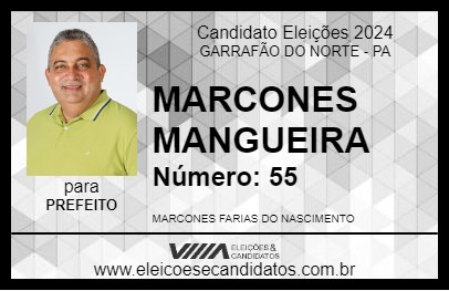 Candidato MARCONES MANGUEIRA 2024 - GARRAFÃO DO NORTE - Eleições