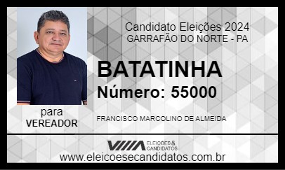 Candidato BATATINHA 2024 - GARRAFÃO DO NORTE - Eleições