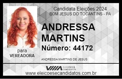 Candidato ANDRESSA MARTINS 2024 - BOM JESUS DO TOCANTINS - Eleições