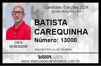 Candidato BATISTA CAREQUINHA 2024 - NOVA IPIXUNA - Eleições