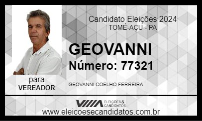 Candidato GEOVANNI 2024 - TOMÉ-AÇU - Eleições