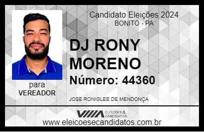 Candidato DJ RONY MORENO 2024 - BONITO - Eleições