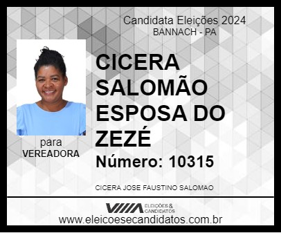 Candidato CICERA SALOMÃO ESPOSA DO ZEZÉ 2024 - BANNACH - Eleições